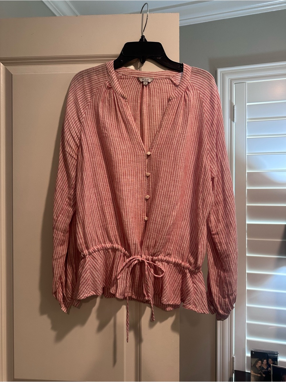 Rails Red & White Striped Button-Front Blouse with Drawstring